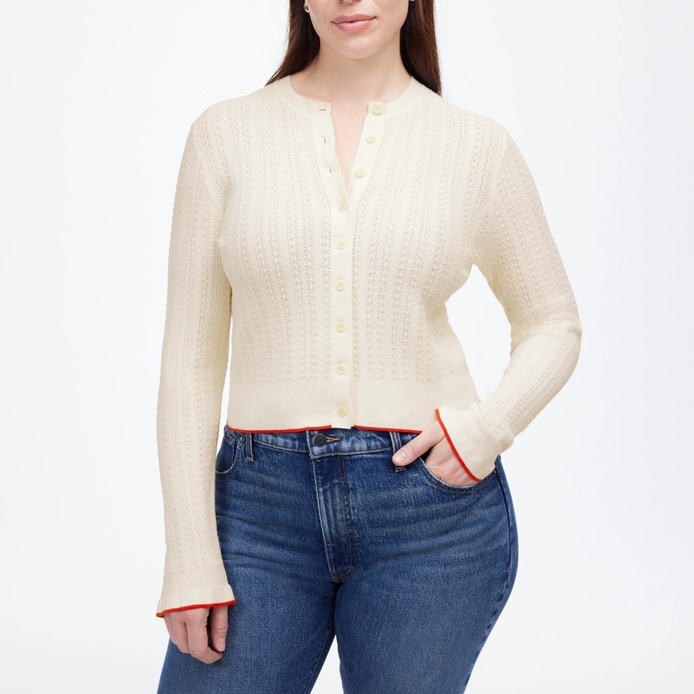 Madewell Cream Signature Open-Knit‎ Cardigan Ruffle Hem NWT Casual Lightweight